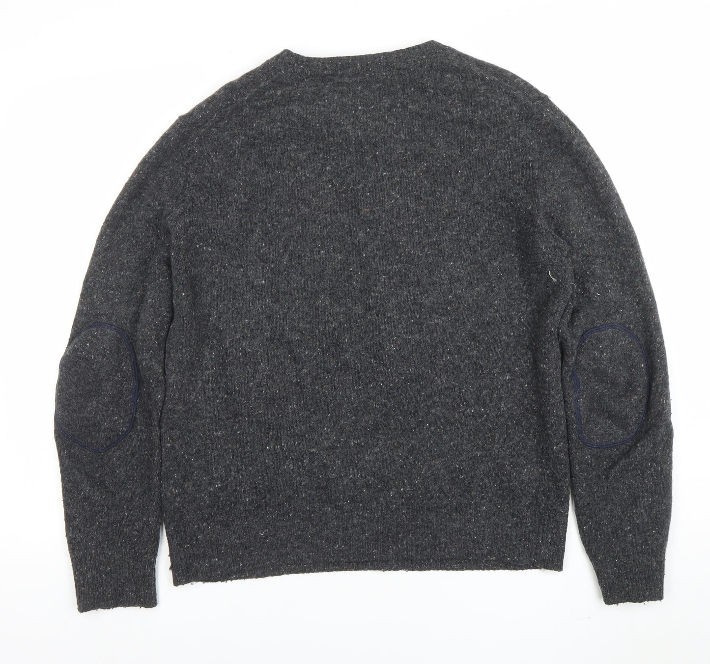 Racing Green Men Grey Lambswool Blend Crew Neck Pullover Jumper L
