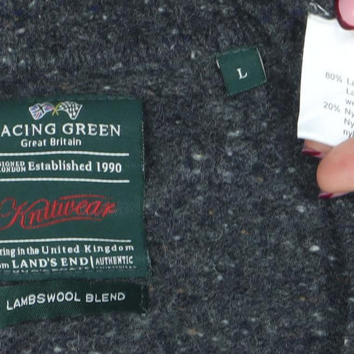 Racing Green Men Grey Lambswool Blend Crew Neck Pullover Jumper L