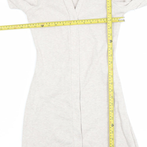 Collusion Women Beige Bodycon Knit Dress Size 8 Long Sleeve