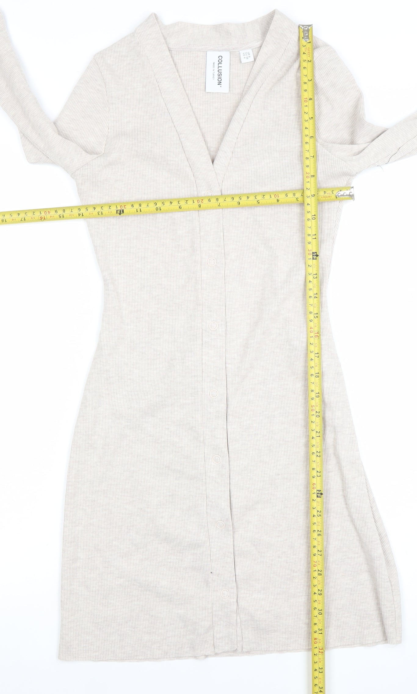Collusion Women Beige Bodycon Knit Dress Size 8 Long Sleeve