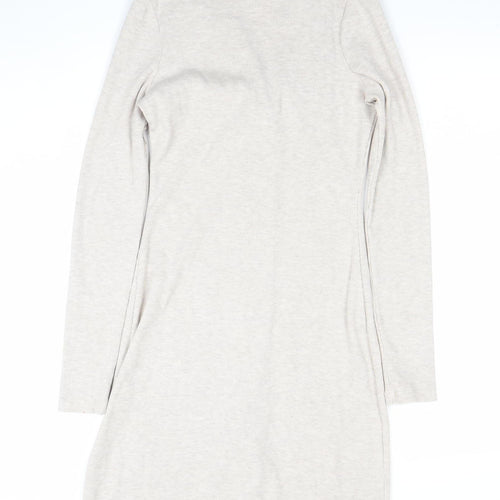 Collusion Women Beige Bodycon Knit Dress Size 8 Long Sleeve