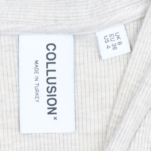 Collusion Women Beige Bodycon Knit Dress Size 8 Long Sleeve