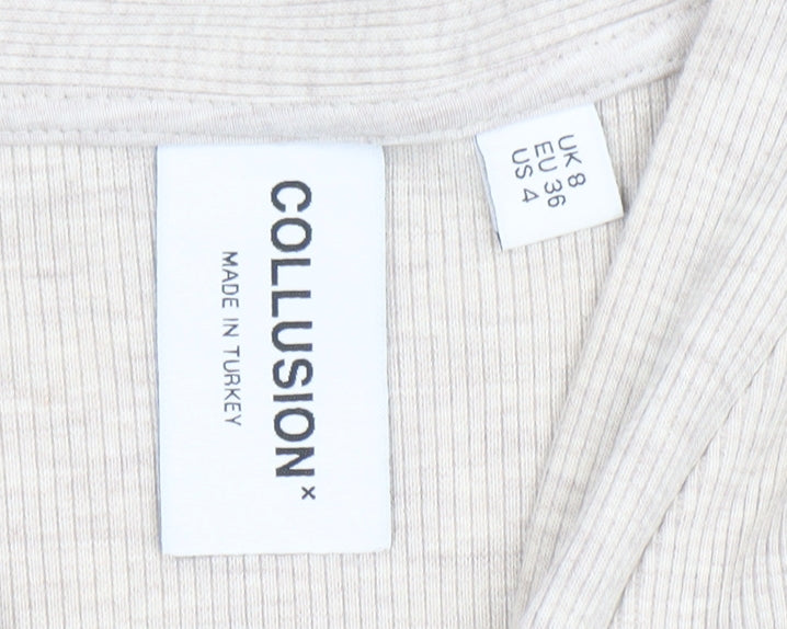 Collusion Women Beige Bodycon Knit Dress Size 8 Long Sleeve