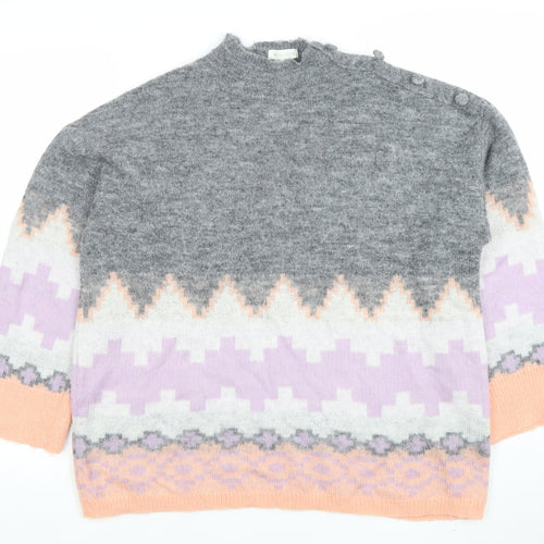 Monsoon Women’s Grey Fair Isle Mock Neck Wool Blend Jumper Size M