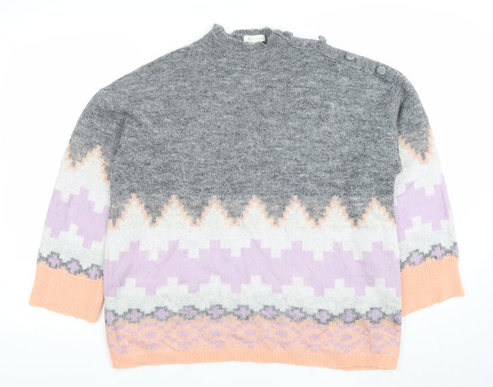 Monsoon Women’s Grey Fair Isle Mock Neck Wool Blend Jumper Size M