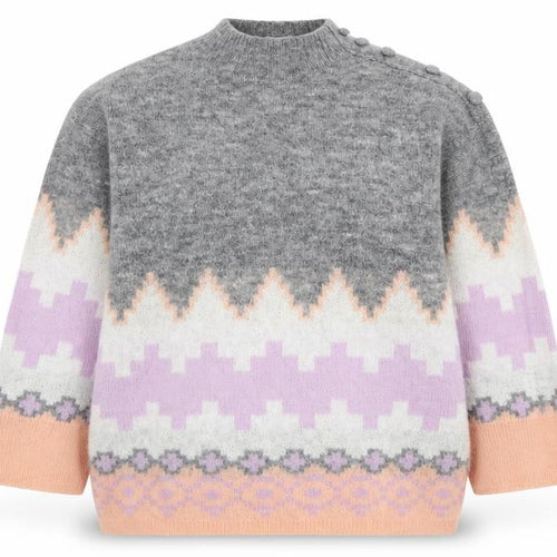 Monsoon Women’s Grey Fair Isle Mock Neck Wool Blend Jumper Size M