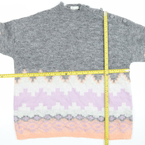 Monsoon Women’s Grey Fair Isle Mock Neck Wool Blend Jumper Size M