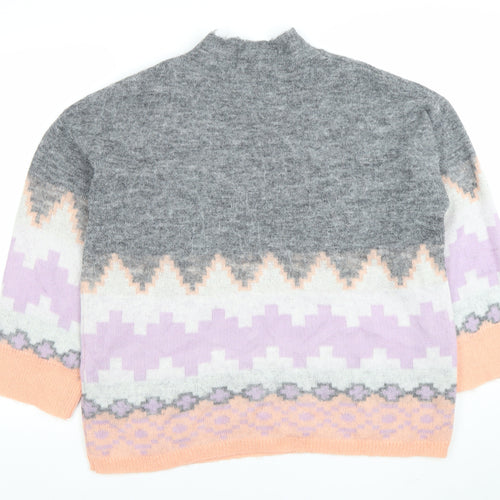 Monsoon Women’s Grey Fair Isle Mock Neck Wool Blend Jumper Size M