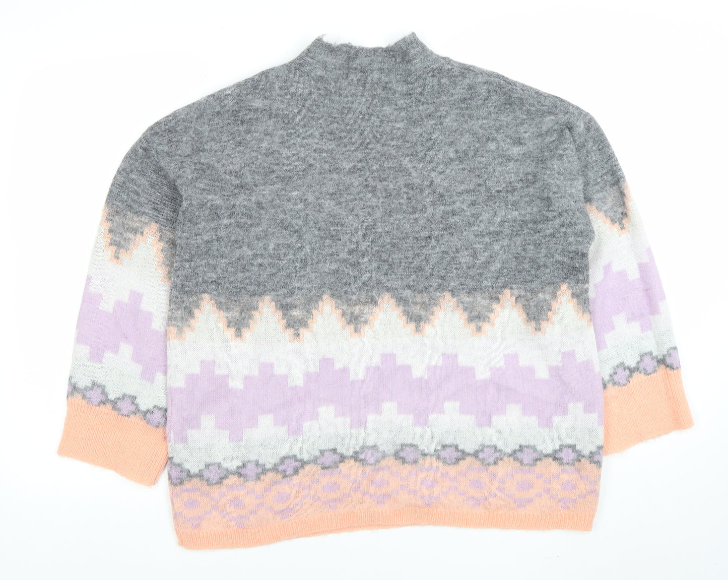Monsoon Women’s Grey Fair Isle Mock Neck Wool Blend Jumper Size M