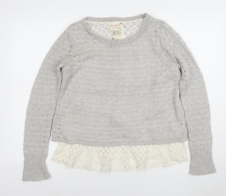 Falmer Heritage Women’s Grey Lace Hem Knit Jumper Size 14