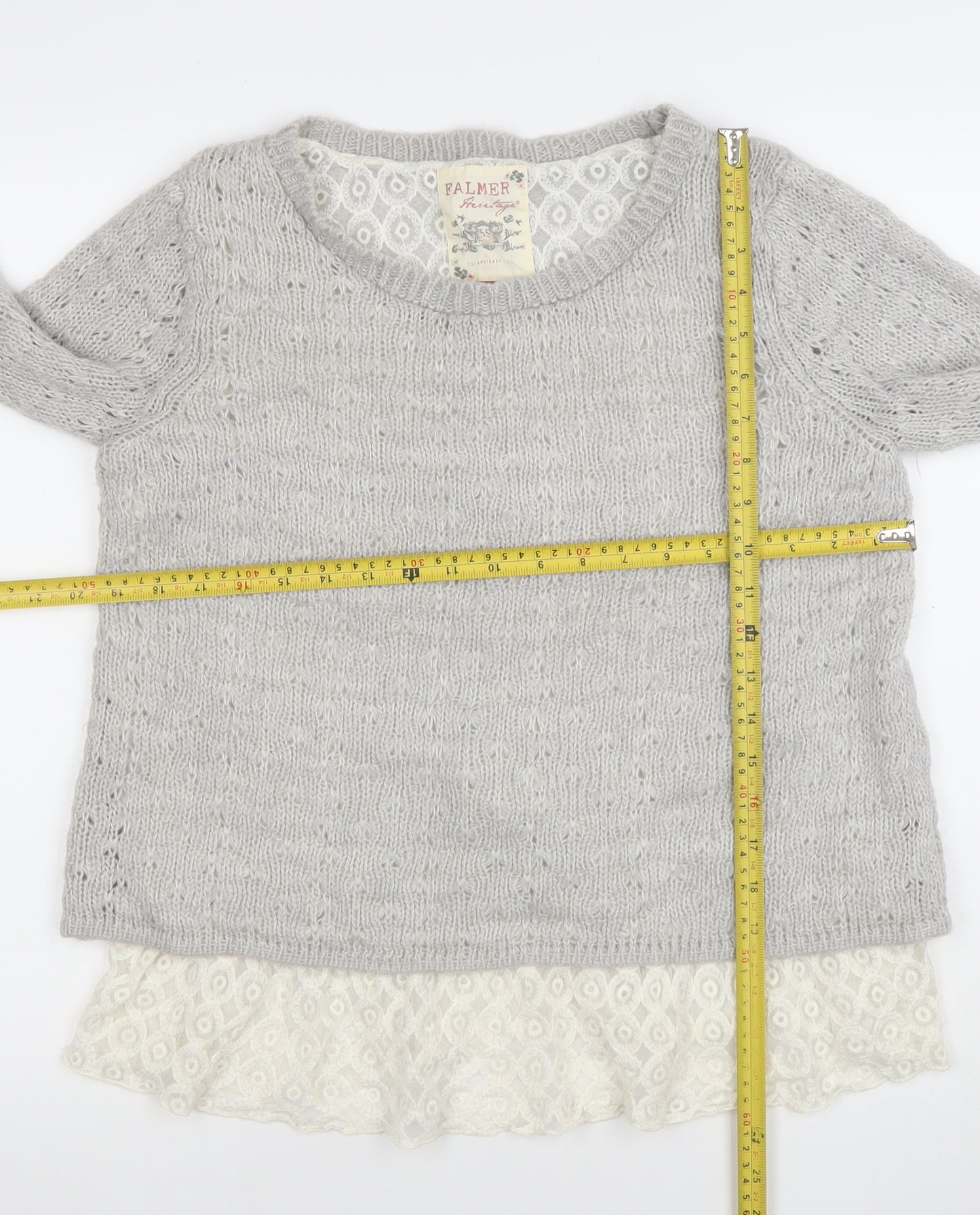Falmer Heritage Women’s Grey Lace Hem Knit Jumper Size 14