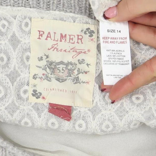 Falmer Heritage Women’s Grey Lace Hem Knit Jumper Size 14
