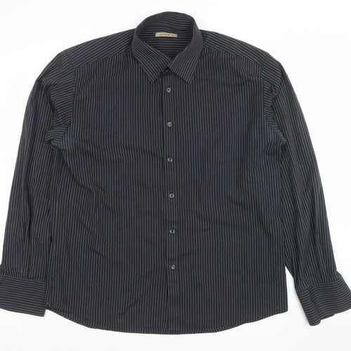 Selected Men's Black Striped Long Sleeve Button-Up Shirt 2XL