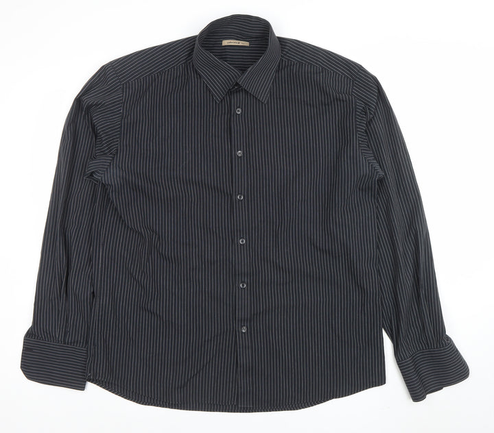 Selected Men's Black Striped Long Sleeve Button-Up Shirt 2XL