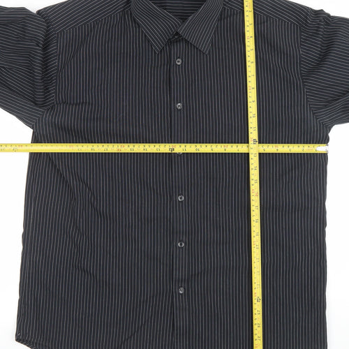 Selected Men's Black Striped Long Sleeve Button-Up Shirt 2XL