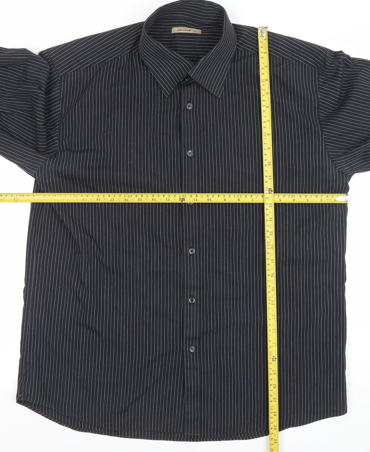Selected Men's Black Striped Long Sleeve Button-Up Shirt 2XL