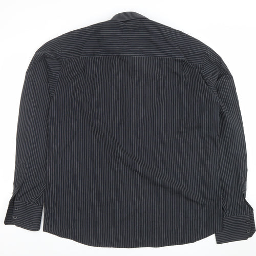 Selected Men's Black Striped Long Sleeve Button-Up Shirt 2XL