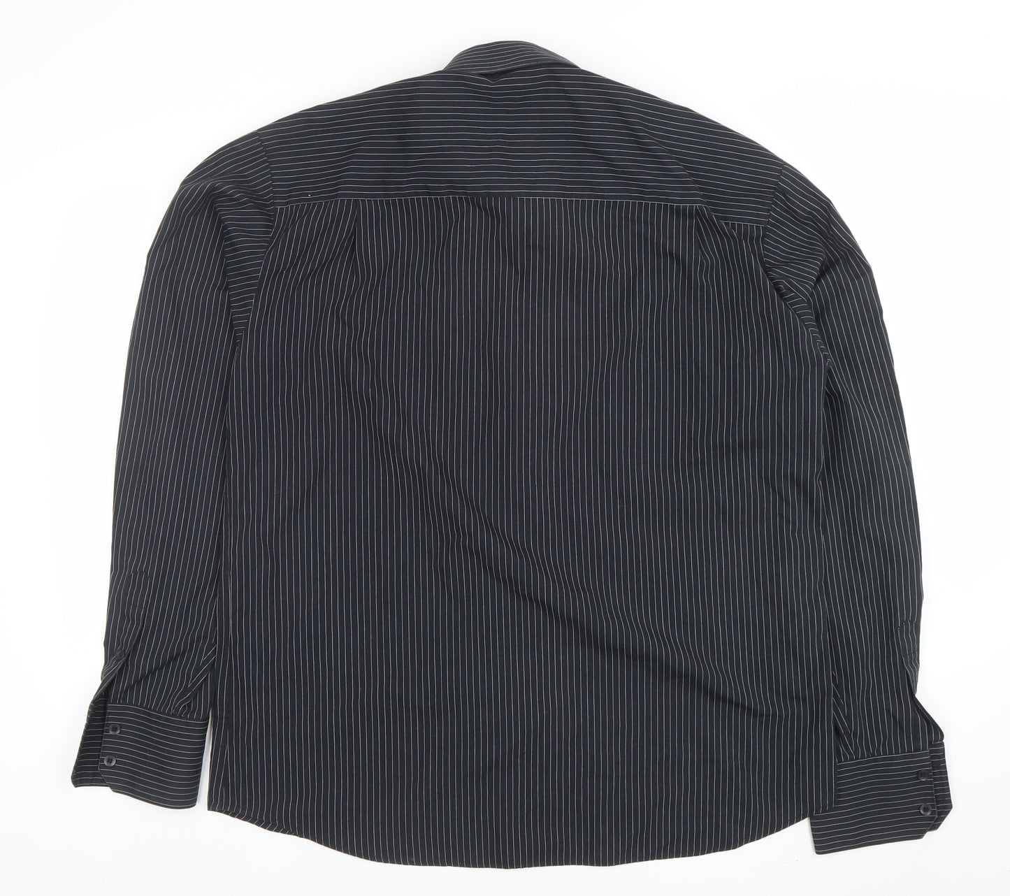 Selected Men's Black Striped Long Sleeve Button-Up Shirt 2XL