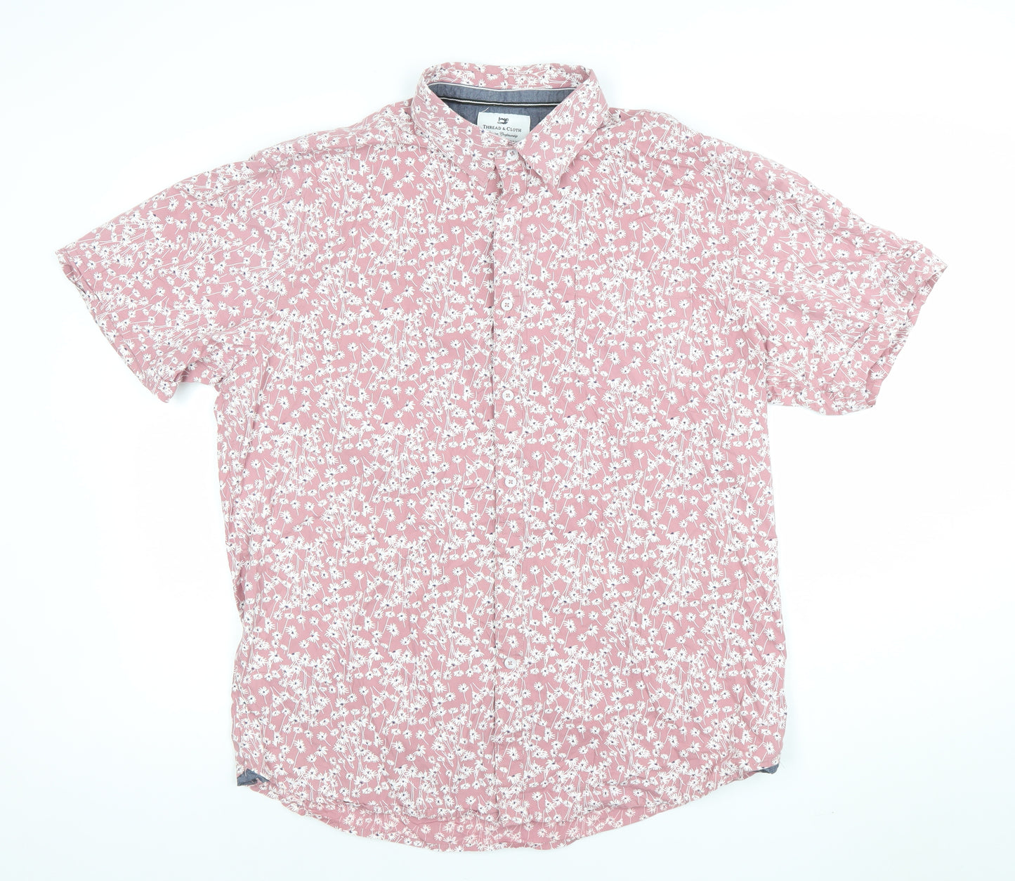 Thread & Cloth Men's Pink Floral Short Sleeve Button-Up Shirt XL