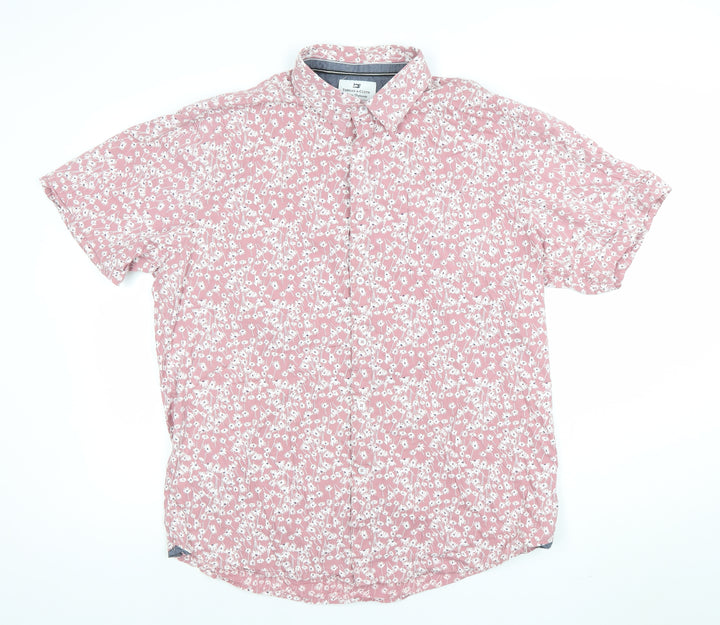Thread & Cloth Men's Pink Floral Short Sleeve Button-Up Shirt XL
