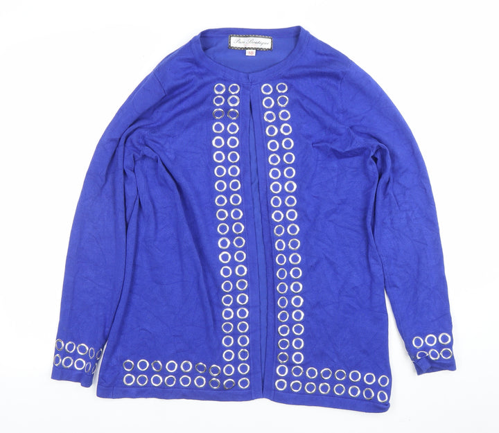 Rae Boutique Womens Blue Studded Long Sleeve Cardigan Size 10