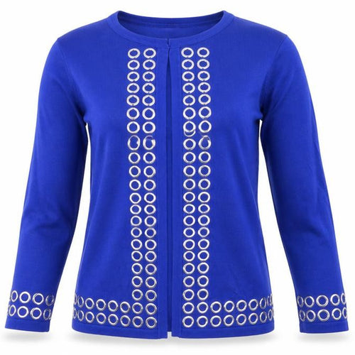 Rae Boutique Womens Blue Studded Long Sleeve Cardigan Size 10
