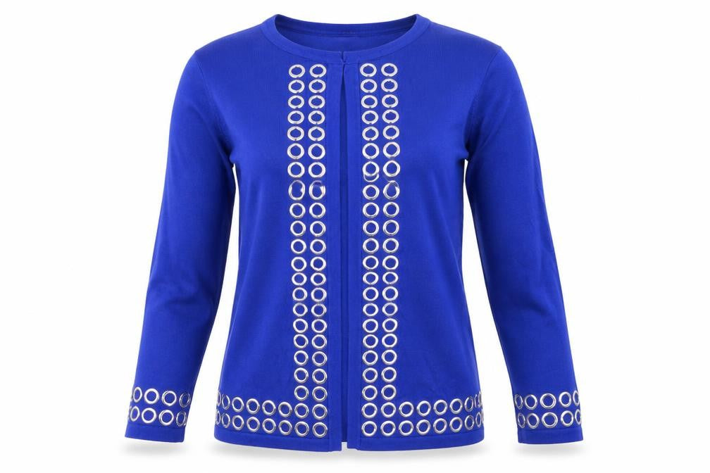 Rae Boutique Womens Blue Studded Long Sleeve Cardigan Size 10