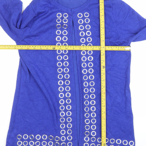 Rae Boutique Womens Blue Studded Long Sleeve Cardigan Size 10