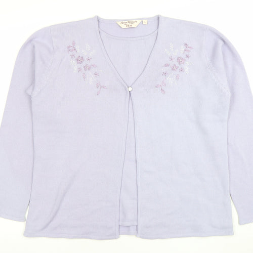 Honor Millburn at EWM Women’s Lilac Cardigan L Acrylic Embroidered Floral Knit