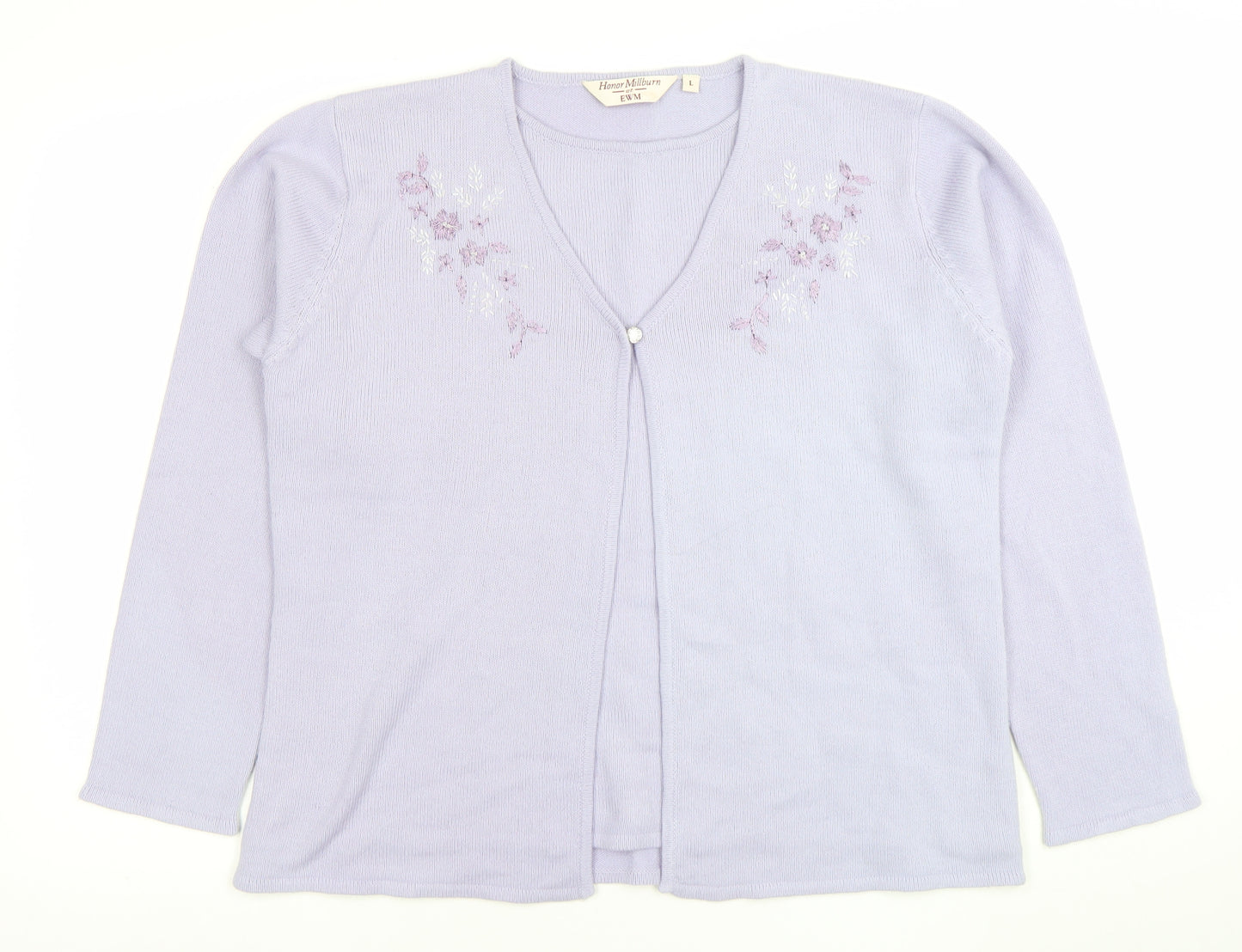 Honor Millburn at EWM Women’s Lilac Cardigan L Acrylic Embroidered Floral Knit