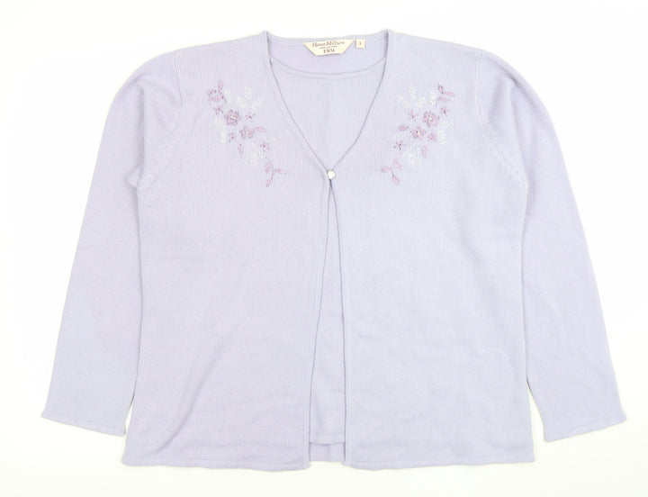 Honor Millburn at EWM Women’s Lilac Cardigan L Acrylic Embroidered Floral Knit