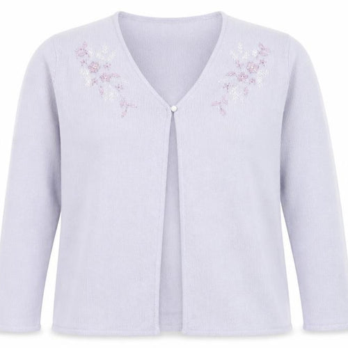 Honor Millburn at EWM Women’s Lilac Cardigan L Acrylic Embroidered Floral Knit