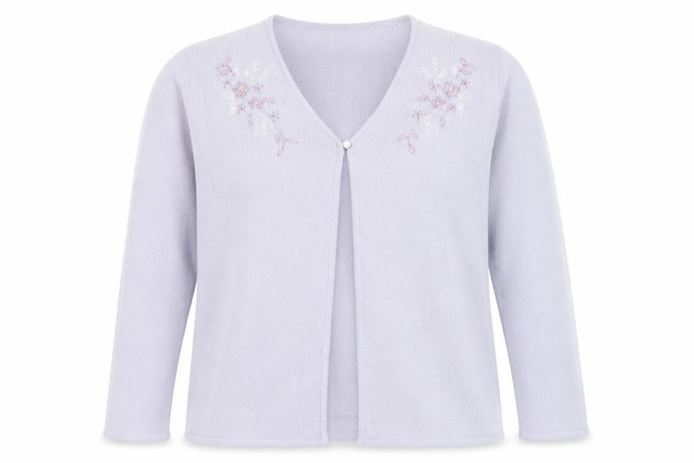 Honor Millburn at EWM Women’s Lilac Cardigan L Acrylic Embroidered Floral Knit