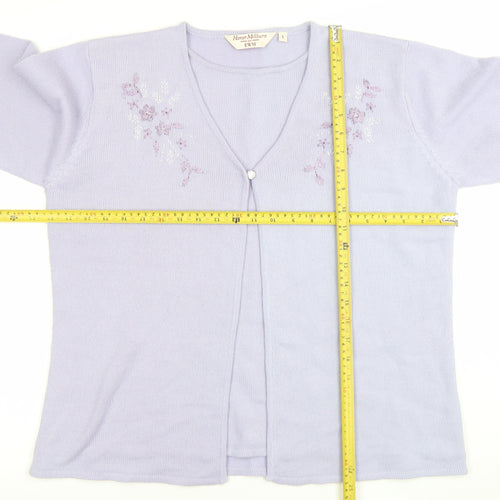 Honor Millburn at EWM Women’s Lilac Cardigan L Acrylic Embroidered Floral Knit