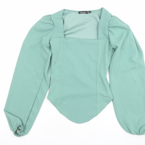 Boohoo Women’s Green Puff Sleeve Square Neck Blouse UK 8