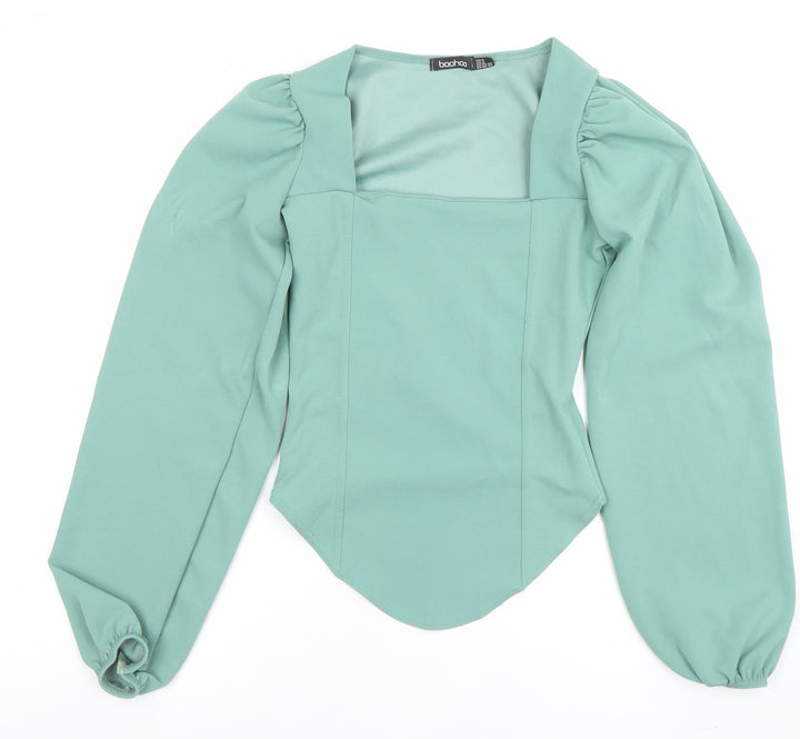 Boohoo Women’s Green Puff Sleeve Square Neck Blouse UK 8