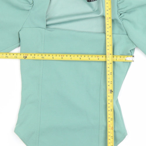 Boohoo Women’s Green Puff Sleeve Square Neck Blouse UK 8