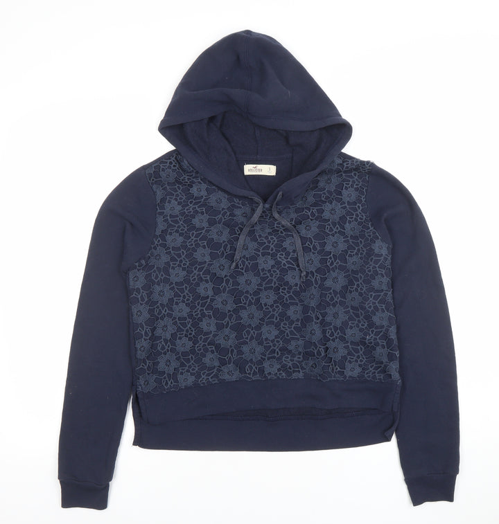 Hollister Women Navy Blue Lace Front Pullover Hoodie Size S