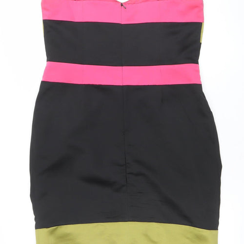 Dorothy Perkins Women’s Black Pink Green Strapless Bodycon Dress Size 16