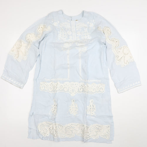 Sana Safinaz Women Blue Embroidered Cotton Shift Dress M