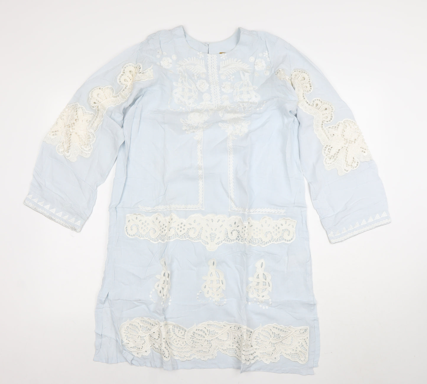 Sana Safinaz Women Blue Embroidered Cotton Shift Dress M
