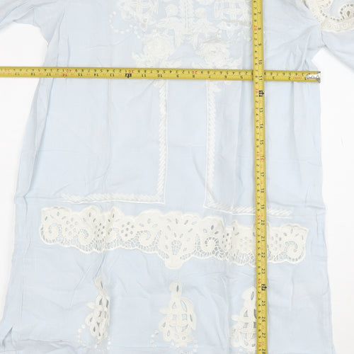 Sana Safinaz Women Blue Embroidered Cotton Shift Dress M