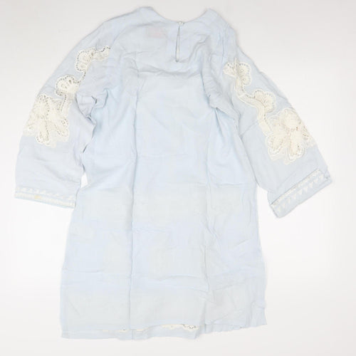 Sana Safinaz Women Blue Embroidered Cotton Shift Dress M
