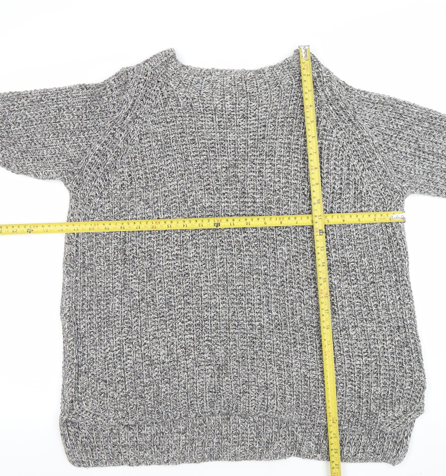 Oui Women’s Grey Chunky Knit Cotton Blend Jumper Size 14
