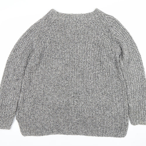 Oui Women’s Grey Chunky Knit Cotton Blend Jumper Size 14