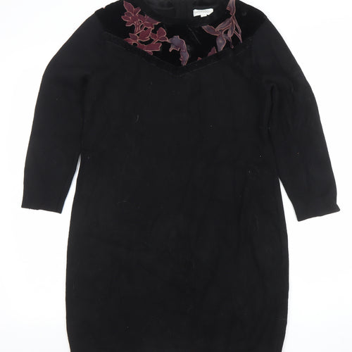 Monsoon Womens Black Floral Velvet Pullover Jumper M
