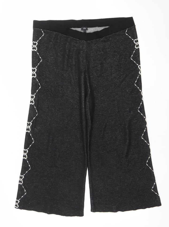 River Island Women’s Black Embroidered Wide-Leg Culottes Size L