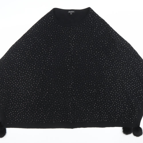 Oberston Womens Black Rhinestone Cape Poncho One Size Knit Jumper
