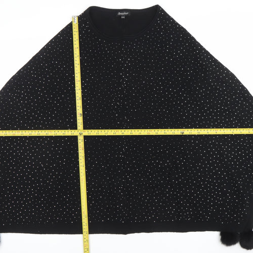 Oberston Womens Black Rhinestone Cape Poncho One Size Knit Jumper