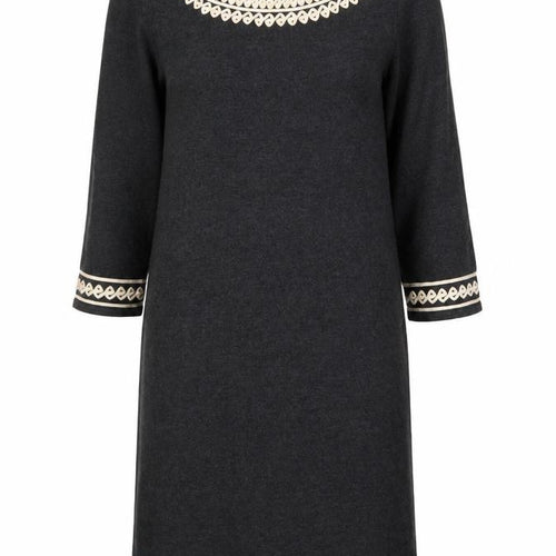 Monsoon Women Grey Embroidered Knit Shift Dress M Knee Length